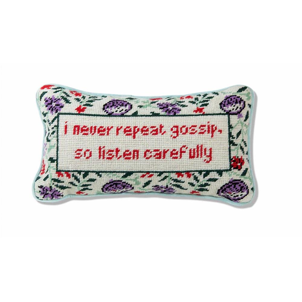 FURBISH STUDIO gossip needlepoint pillow in off white